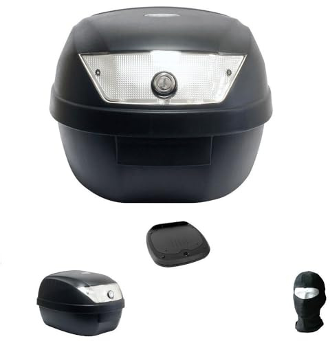 farbrothersonline KOMPATIBEL MIT Peugeot Tweet 125 PRO Koffer TOP CASE 28 LT SCHWARZ + Platte + Griff FÜR Motorrad-Roller-GEPÄCKTRÄGER FÜR Full-FACE-Jet-MODULAR Helm UNIVERSAL SIFAM