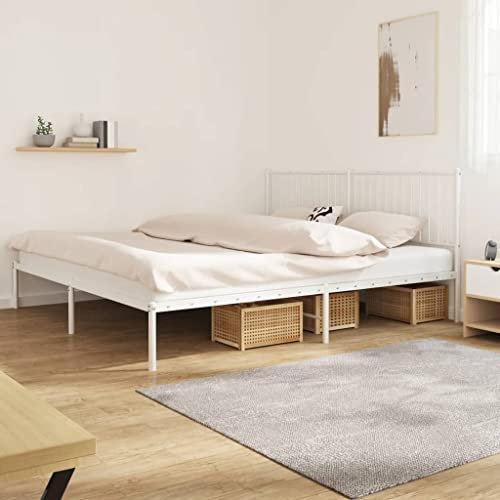 Hovothy Bettgestell Metall 200x200 cm Betten Stauraumbett Gepolsterter Plattformbettrahmen Einzelbett Schrankbett Jugendbett Weiß