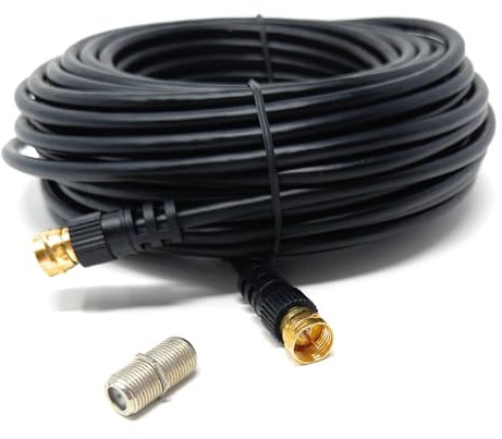 DRUT 15m F-Type Connector TV RG6 Cable With (F-Type Female Coupler) Compatible With STB, Dish TV, Satellite, Antenna Coax Cable Lead Black 50ft