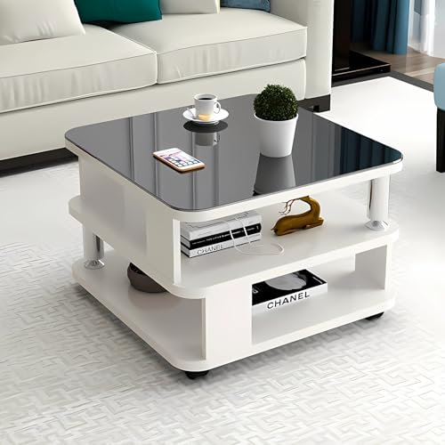 GHBXJX Klein Couchtisch mit Stauraum und Rollen, Sofa Beistelltisch Holztisch Wohnzimmer Tisch, Wohnzimmertisch Holz Stubentisch, Coffee Table Couchtische, 50x50x55 cm,B