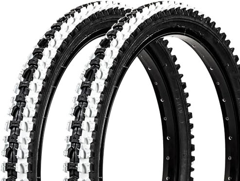 DSI Fahrradreifen MTB mit oder ohne Schlauch AV FV Fahrrad Reifen 14-29 Zoll Fahrradschlauch Jugendrad Mountainbike mit Stollenprofil (24 x 2,00, schwarz/weißer Sidestripe 2 Reifen)