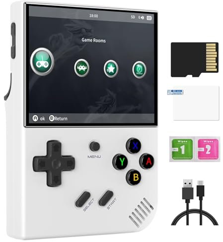 RG35XX Plus Handheld Spielekonsole, 3,5-Zoll-IPS-Bildschirm Retro-Videospielkonsole mit 64+128G TF-Karte & 10000 + klassischen Spielen, eingebautem 3300-mAh-Akku, Unterstützt 5G-WLAN und Bluetooth 4.2