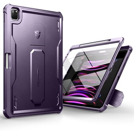 Dexnor Hülle Kompatibel mit iPad Pro 12.9 Generation (2022/2021/2020), 360 Schutz Ganzkörper Fall mit eingebautem Displayschutz, Schutzhülle Bumper Fall Kompatibel mit iPad 12.9 - Lila