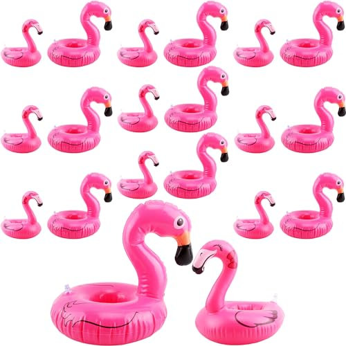 Octaday Lot de 20 porte-gobelets gonflables en forme de flamant rose - Pour fête de piscine, enterrement de vie de jeune fille, fête sur le thème du flamant rose, 2 tailles