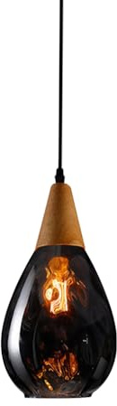 DONHEK Glass Pendant Light Modern Wood Hanging Lamp Hammered Glass Ceiling Lighting Fixture Teardrop Dome Small Chandelier Dining Room Kitchen Island Suspension Lamps E27 Socket Star of Light
