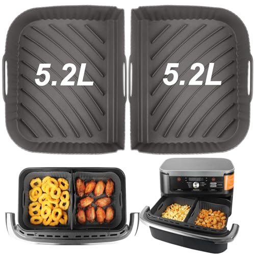 GINOYA Luftfritteusen-Einlagen für Ninja AF500UK AF500UKCP, Luftfritteuse, Silikon-Zubehör für 10,4 l Luftfritteuse (2 Stück, grau), AA24012401