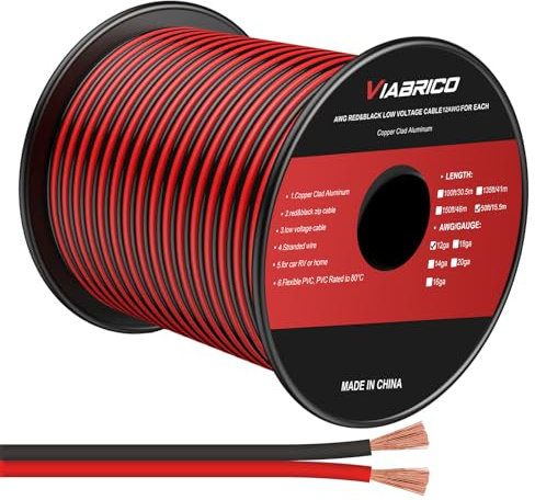 VIABRICO 12 Gauge 50FT Electrical Wire 2 Conductors Red Black Hookup LED Lighting Strips Flexible Extension Cord 12AWG Copper Clad Aluminum Wire 12V/24V DC Cable