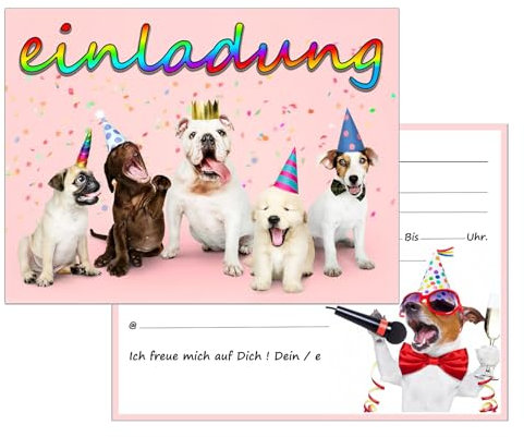 Koboko 20 Stücke Party-Hund Einladungskarten Kindergeburtstag, Einladung Kindergeburtstag, Lustige Premium Einladung zum Kinder-Geburtstag oder Party für Jungen Mädchen & Erwachsene