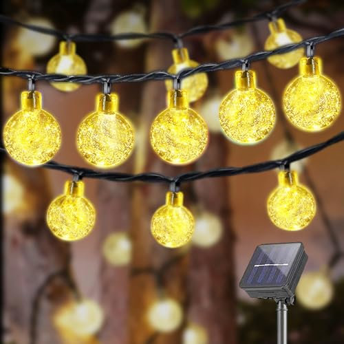 LQWELL® Guirnaldas de Luces Solares para Jardín Exterior, Cadena de Luces Solares 30LED 8M 26FT IP44 8 Modos Guirnaldas de Luces para Patio Exterior/Interior Balcón Ventana (Blanco Cálido)