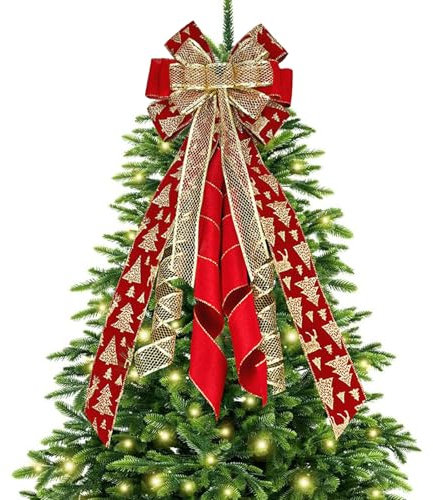 Gad2go Weihnachtsbaumspitze Schleife 71 x 24 x 6,3 cm Groß Weihnachtsbaum Schleife Weihnachten Ornament Bogen für Weihnachtsbaum Tür Wand Kamin Dekoration