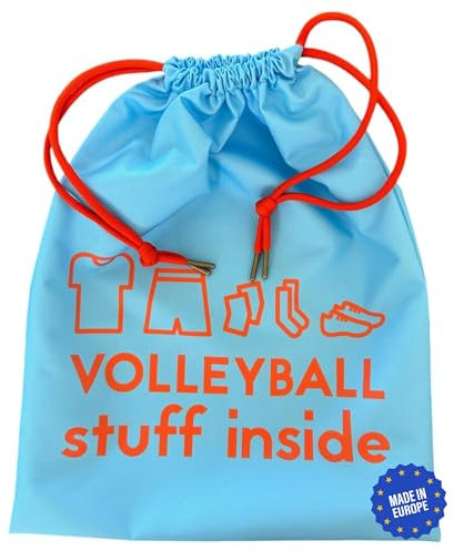 KEPI - Turnbeutel Wasserdicht, Sportbeutel Groß, Ökologisch Tasche für Schuhe und Sportbekleidung, Recyclingmaterial, Turnbeutel Damen und Herren - Hellblau, Beidseitiger Volleyball Aufdruck
