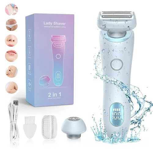 Lady Shaver für Frauen, 2 in 1 Wasserdichter Belarae Brasilianischer Elektrischer Damenrasierer für Gesicht, Lippen, Arme, Beine, Achseln, Bikini, Nass & Trocken, Schmerzlose Haarentfernung