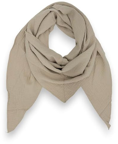 Musselin Schal damen Uni Made Italy 195 x 72 cm Herbst Winter Dreieckstuch Baumwolle Halstuch (Beige)