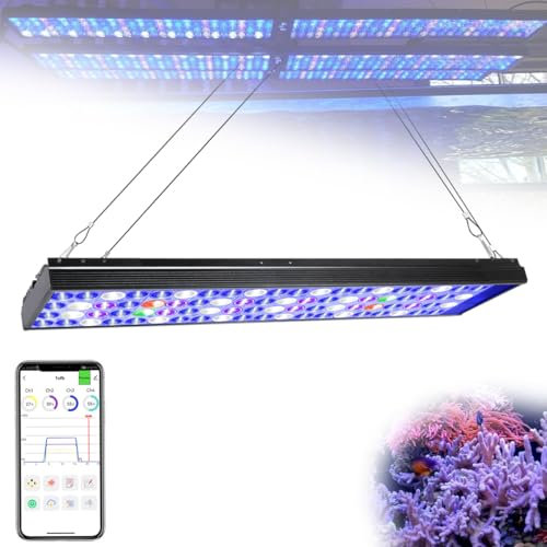 PopBloom Hertz 54 LED Aquarium Light, Smart APP Control Fish Tank Light Reef Lights for Coral 60CM 24inch Marine Tank Saltwater Fish Aquarium Light(Hanging Way)