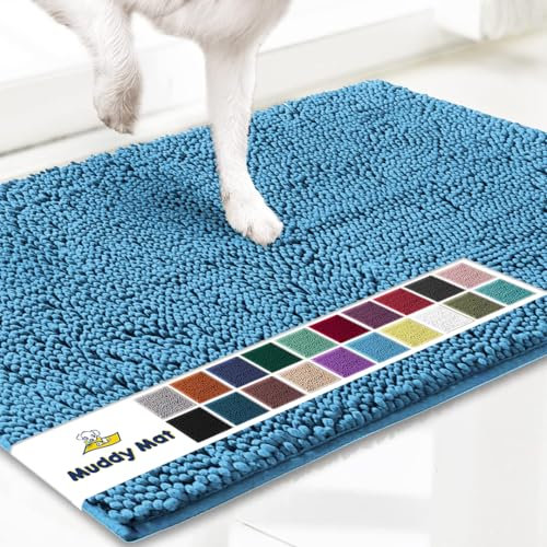 Muddy Mat® Original Dog Door Mat for Muddy Paws, Super Absorbent Microfiber, Non-Slip Washable Pet Rug, Quick Dry Chenille Entryway Carpet, Machine Washable Indoor Outdoor mat, Sky Blue 19x30