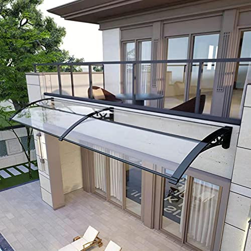 Transparent Polycarbonate Curved Front Door Canopy with Black Bracket for Outdoor Porch Garden Patio UV Resistant Roofing Canopies 80x340cm (32x134)
