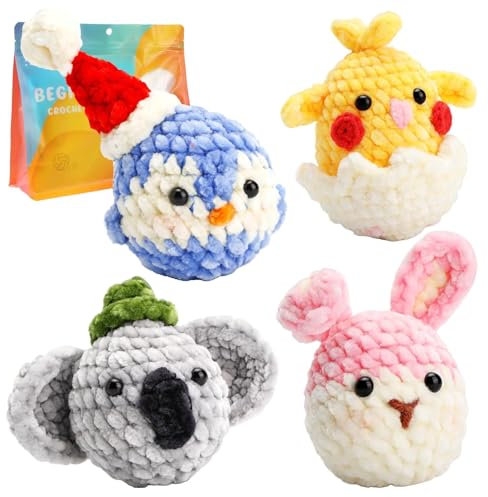 Starter-Set zum Stricken, Stricken, Stricken, Häkeln, Häkeln, Starter-Set – Häkelset für Tiere für Anfänger, einfaches Strickset