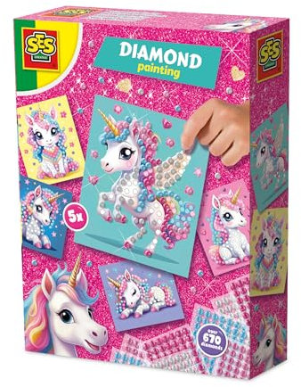 SES Creative 14726 Einhorn - Diamantmalerei - Kreatives Bastelset für Kinder ab 3 Jahren - Dekoriere Karten mit Diamantstickern - Perfekt zum Verschenken