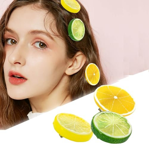 3 Stück Zitronen Haarspangen/Haarreif, Orange Haarklammern + Orangenscheiben Elastische Haargummi, Niedliche Haar Accessoires, Damen Süß Obst Haar Accessoires für Fasching Karneval Party (#A)