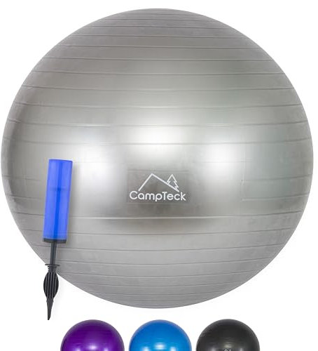 CampTeck U7290 Unisex Balón Pelota Gimnasia Ejercicio 65cm con Bomba de Mano para Fitness, Yoga, Pilates - Gris