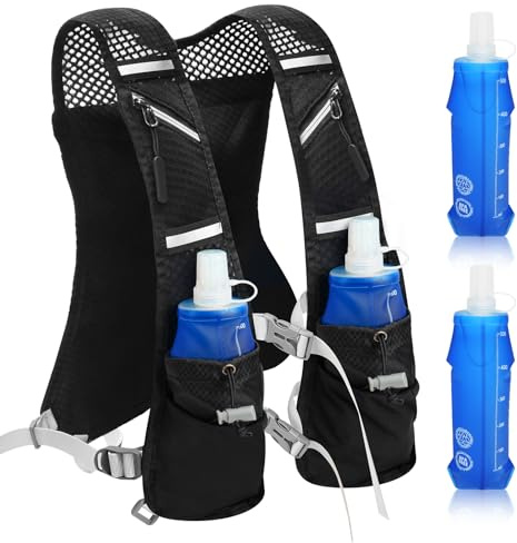 Running Vest, Lightweight Reflective Running Hydration Vest With 2x 500ml Water Bottle, Adjustable Running Backpack for Men & Women, Reflective Vest with Phone Holder and Storage, Ideal for Marathon