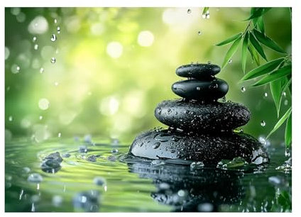 CUDAOO Tableau Zen, impression sur toile, décoration murale zen Rythmes de bambou pluvieux et de pierre Salon Chambre Salle de Bain(Noir)-20x30cm Sans cadre