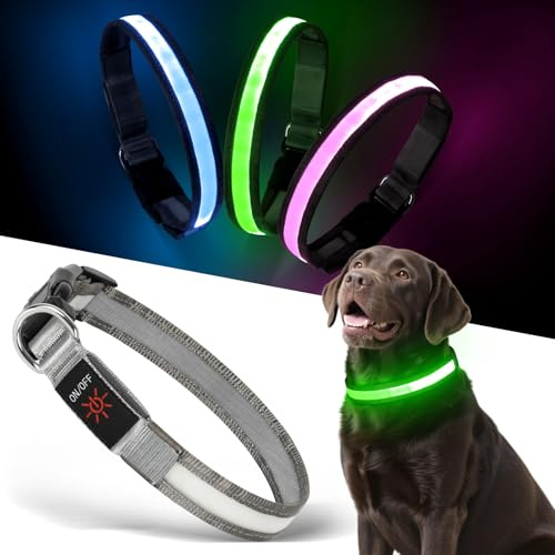 Light up Dog Collar - Multi-Color LED Dog Collar, USB-C Rechargable with Battery Indicator, Waterproof and Adjustable Rainbow Collar for Dogs(Medium)