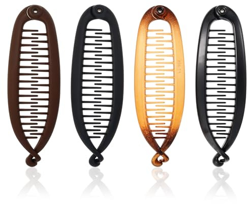 Ouligay 4 Stück Groß Banana Clip, Bananenspange Haare, Bananen Haarspangen Damen Vintage Fischschwanz Bananen Haarspange Französische Banana Hair Clip Rutschfeste für Langes Lockiges Glattes Haar