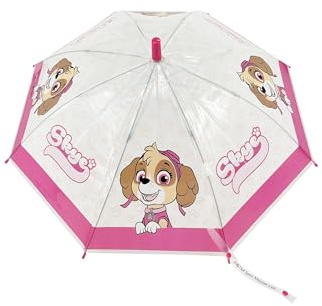 PAW PATROL Regenschirm Kinder Skye rosa transparent Automatik wetterfest mit Metall Gestell Kunststoffgriff für Kinder Regenschirm Mädchen ab 3 Jahren