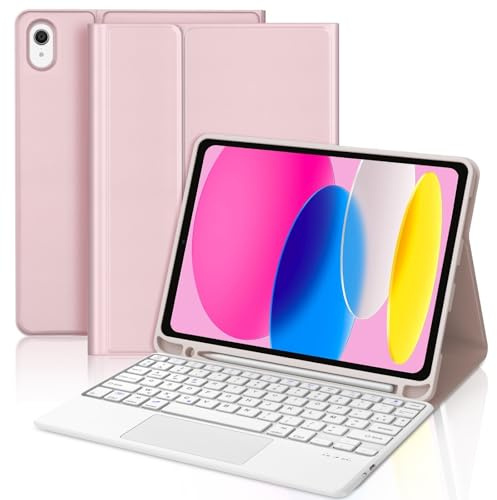 WAVATA Coque Clavier pour iPad A16 11 Pouces 11Ème Generation 2025/iPad 10e Generation 10.9 2022 avec Pavé Tactile, Étui Keyboard Bluetooth Magnétique Détachable Français AZERTY Layout, Rose