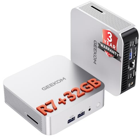 GEEKOM[2026 Ultra Quiet A7 MAX AI Mini PC,with AMD Ryzen 9 7940HS(Up to 5.2GHz), DDR5 16GB RAM(Up to 128GB) & 1TB SSD, Dual HDMI 4K@120Hz Quad Display/Dual USB4 for Gaming/Video Editing