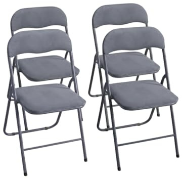 Generisch Klappstuhl 4er Set SAMT COOL GRAU | Eleganter Faltstuhl Gepolstert | Max. 100 kg | Robuster Gästestuhl, Platzsparend & Bodenschonend für Küche, Balkon & Events