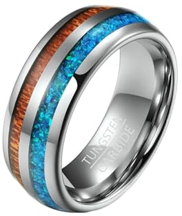 Whoiy Hochzeitsringe Männer Silber 8MM Breit, Verlobungsringe Wolframcarbid Holz Herrenring mit Gravur Personalisiert Bandring Ohne Stein Modeschmuck für Herren Größe 54-67
