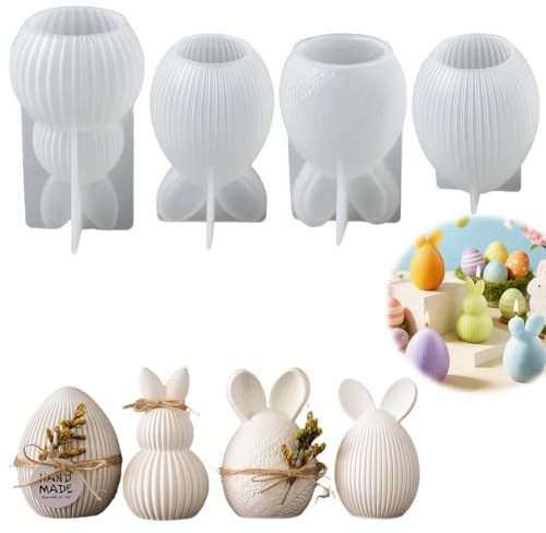 DOVBAN 4 Pezzi Stampo Uovo Di Pasqua Durevole e Facile Da Pulire Stampi Pasqua Coniglio a Striato Silicone Per Stampi Uova a Strisce Si Applica a Candele Regali Pasquali Decorazioni