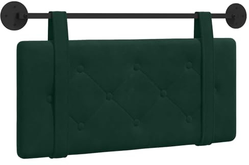 vidaXL Hängendes Kopfteil Dunkelgrün Samt, Moderner rechteckiger Wand-Headboard aus Samt, bezogen mit Bändern, Knopfsteppung für entspannende Schlafzimmer-Deko