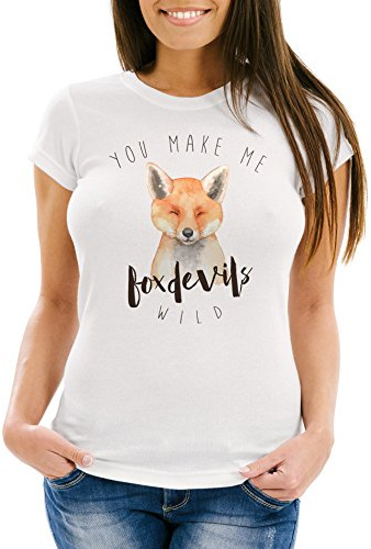 MoonWorks Damen T-Shirt You Make me Fox Devils wild Liebe Denglisch Spruch Love Quote lustig verliebt Freund Freundin Slim Fit weiß XXL