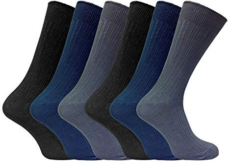 6 Pack Mens Thin Soft 100% Cotton Rich Breathable Coloured Ribbed Dress Socks (6-11 UK, SE002 BNG)