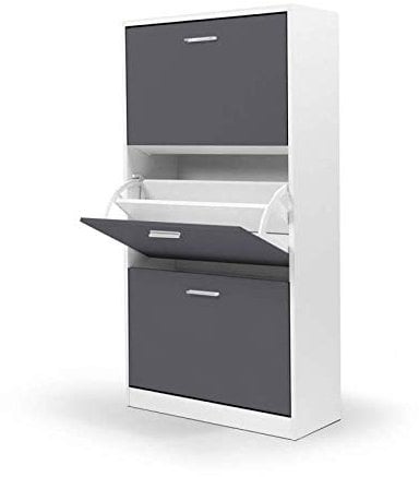 IDMarket - Zapatero de 18 pares KLARK blanco 3 puertas grises