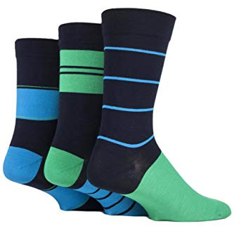 SockShop Men's Comfort Cuff Socks -Striped and Plain Soft Breathable & Cooling Bamboo Material Multipack of 3 Pairs