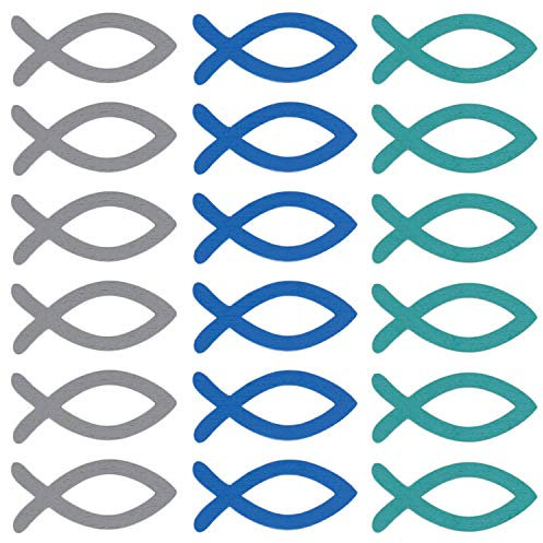 Oblique Unique® 18 Holz Fische Tischdeko Taufdeko Streuartikel Streudeko Verzierung für Taufe Kommunion Konfirmation Firmung Blau Türkis Grau - Echtholz