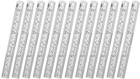 ZZTX Lineal aus Metall, gerade Kante, Edelstahl, 15,2 cm, Lineal-Set, Lineale, Großpackung, 12 Stück