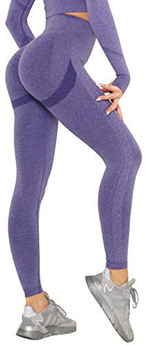 DUROFIT Scrunch Butt Leggings Damen High Waist Sport Leggings Po Push Up Leggings Booty Lift Leggins Gym Leggings Yoga Pants Ruched Sporthose Violett M