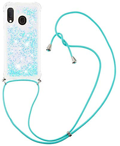MRSTER Handykette Kompatibel mit Samsung Galaxy A20e, Glitzer Flüssig Bewegende Treibsand Handyhülle mit Necklace mask Lanyard Schutzhülle für Samsung Galaxy A20e. LP Star Blue