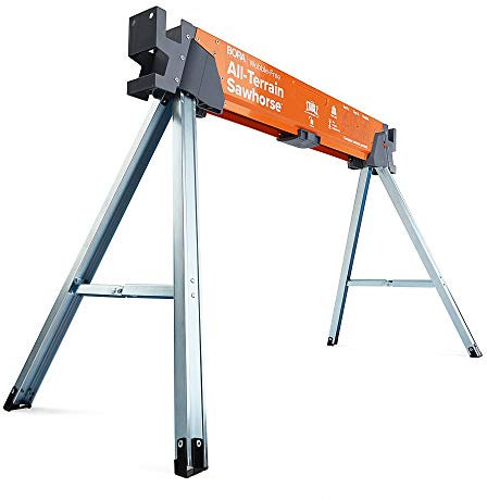 BORA Portamate All-Terrain Sawhorse, Tap to Adapt Swivel Leg for Stability on Uneven Surfaces. Folding Saw Horses for Table Stand, Woodworking, Carpenters, Contractors, PM-4520 Orange