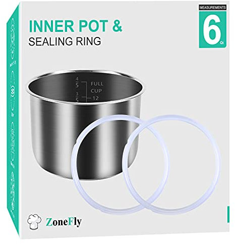 ZoneFly Original 6 Qt Power Cooker XL Replacement Inner Pot with 2 Pack Sealing Ring for Power Pressure Cooker PPC770 PPC771 PRO PCXL-PRO6 PCTR-16 YBD60-100 WAL1 WAL2
