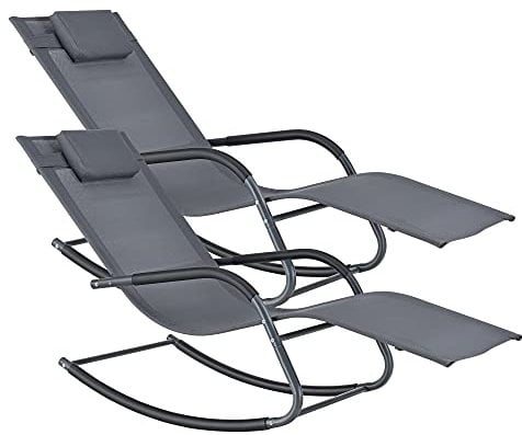 [en.casa] Schaukelliege Caracena 2er Set 147x63x89cm Sonnenliege bis 120kg Schwingliege Schaukelnd Dunkelgrau