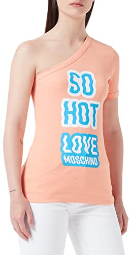 Love Moschino Damen Shoulder Tight Fitting Stretch Ribbed Cotton with So Hot Print T-Shirt
