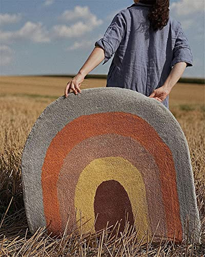 RAILONCH Kinderteppiche Regenbogen-Teppich, Teppiche für Kinderzimmer, 88x90 cm Waschbare Kindermatte Weicher Flor, Pflegeleicht, für Babyzimmer Wohnzimmer