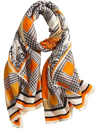 Linen Scarf Women Cotton Shawl Colour Block Neckerchief Warm Cloth Lightweight Muffle Long Head Wrap Ladies Hijab Muslim Belt Orange Scarf