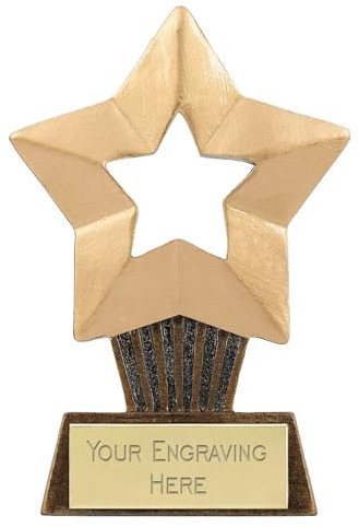 TROPHIESPLUSMEDALS Personalised Mini Star Trophy - 10cm | Small 3 7/8 Gold First Place Award Winner Trophies for Fun Kids Party, Sports, School & Games Reward | Includes Free Metal Plate Engraving